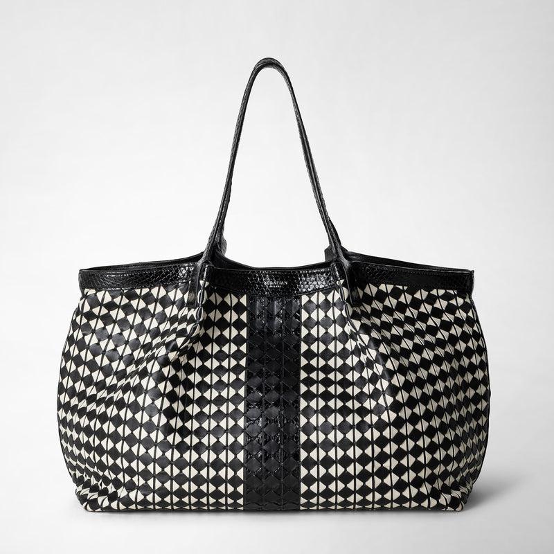 Serapian Secret tote bag in mosaico and elaphe black off-white Sottocosto