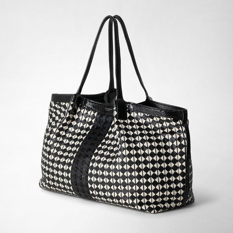 Serapian Secret tote bag in mosaico and elaphe black off-white Sottocosto
