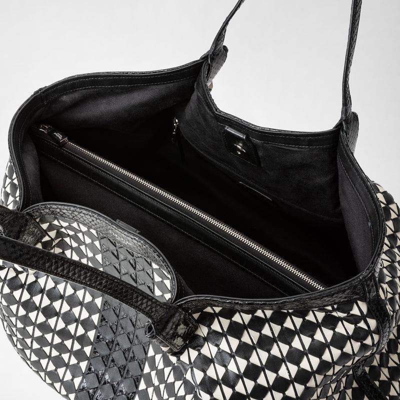 Serapian Secret tote bag in mosaico and elaphe black off-white Sottocosto