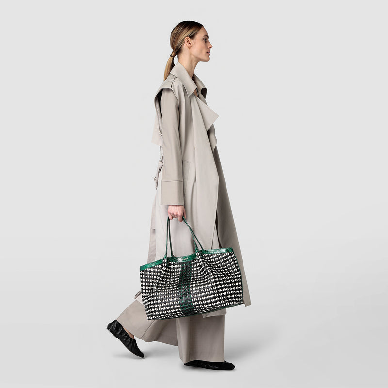 Serapian Secret tote bag mosaico elaphe black-white-emerald