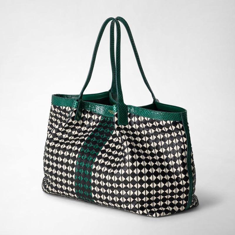 Serapian Secret tote bag mosaico elaphe black-white-emerald Trasporto libero internazionale