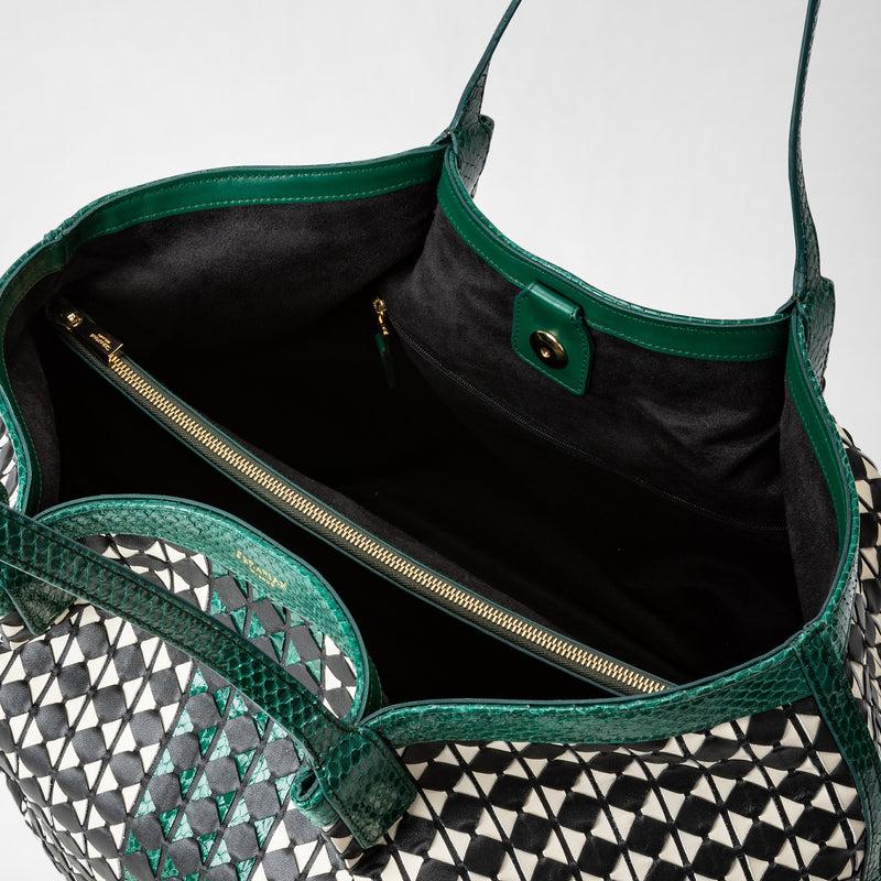 Serapian Secret tote bag mosaico elaphe black-white-emerald Trasporto libero internazionale