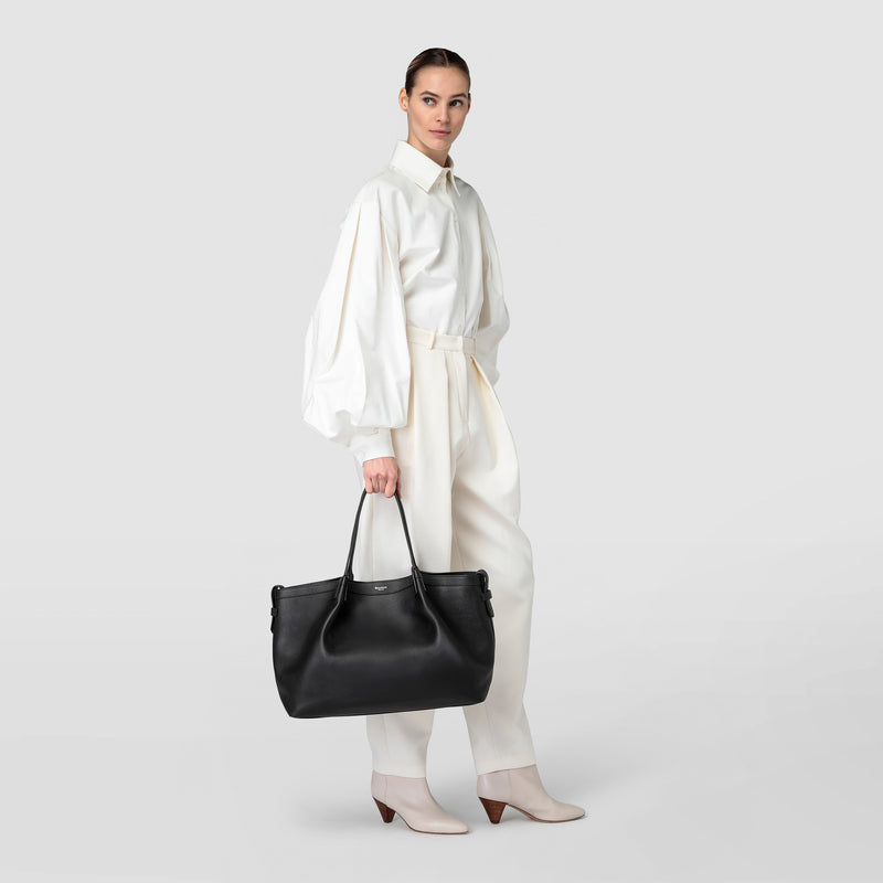 Serapian Tote bag secret in pelle rugiada nero