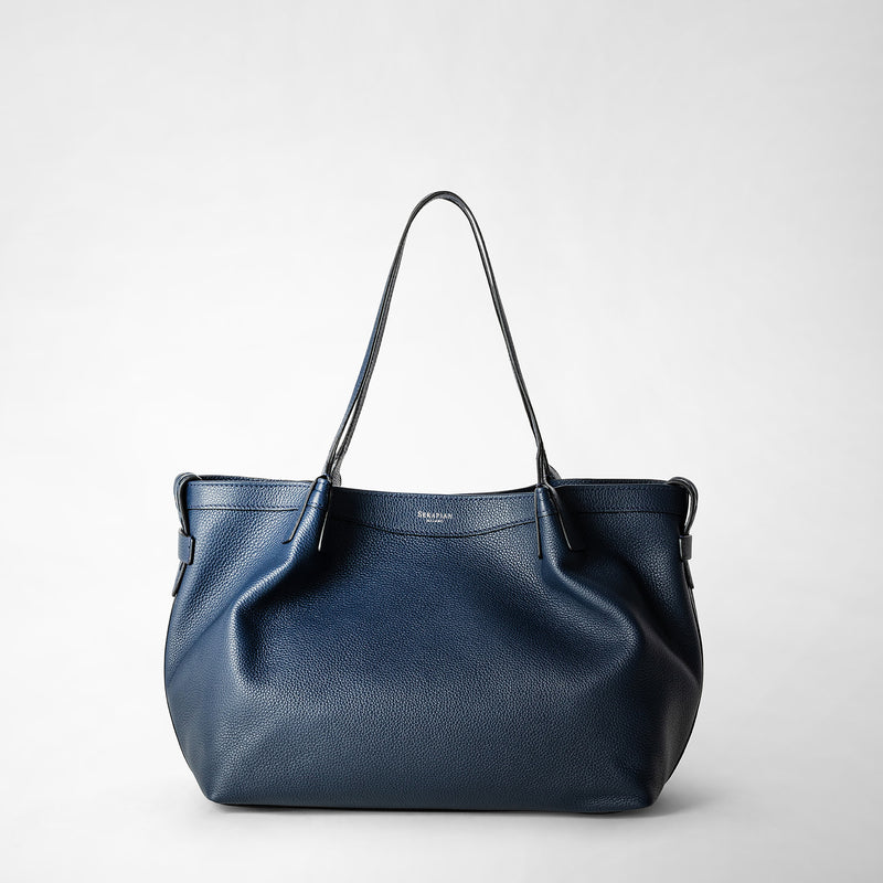 Serapian Tote bag secret piccola in pelle rugiada blu navy Online