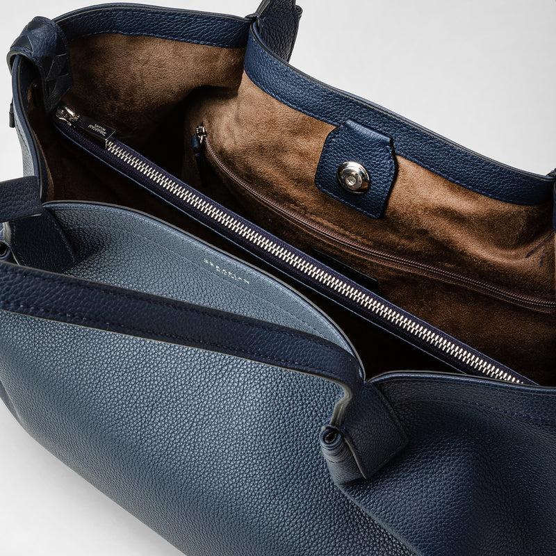 Serapian Tote bag secret piccola in pelle rugiada blu navy Online