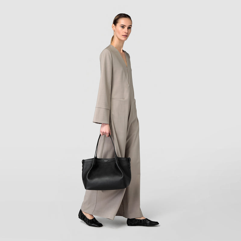 Serapian Tote bag secret piccola in pelle rugiada nero