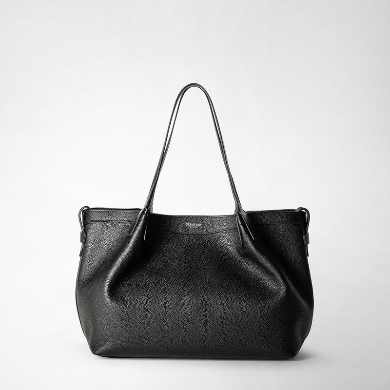 Serapian Tote bag secret piccola in pelle rugiada nero In Vendita