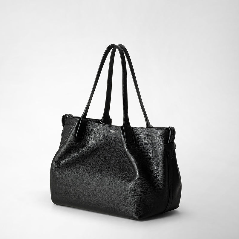 Serapian Tote bag secret piccola in pelle rugiada nero In Vendita