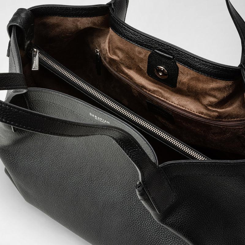 Serapian Tote bag secret piccola in pelle rugiada nero In Vendita