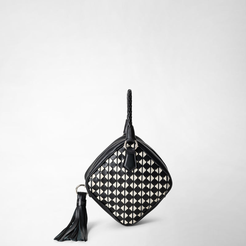 Serapian Borsa a mano petra in mosaico nero-panna Moda