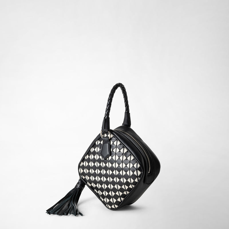 Serapian Borsa a mano petra in mosaico nero-panna Moda