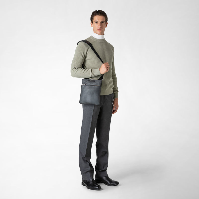 Serapian Tracolla piatta in stepan asfalto-nero Shopping Online
