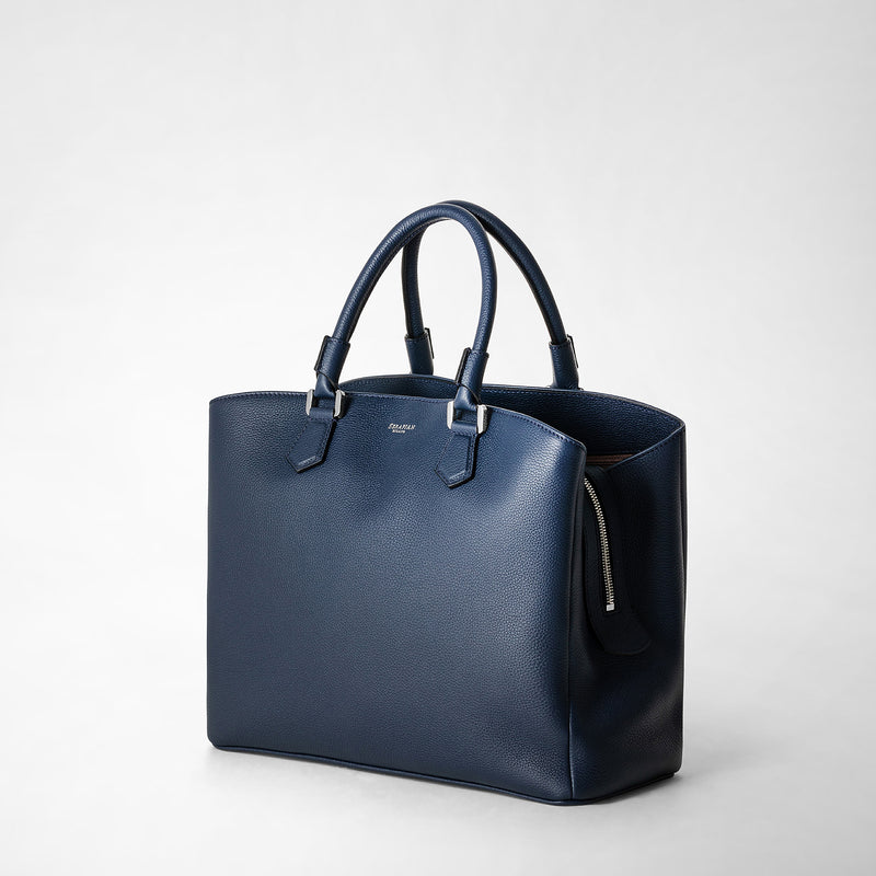 Serapian Borsa a mano luna in pelle rugiada blu navy Presa