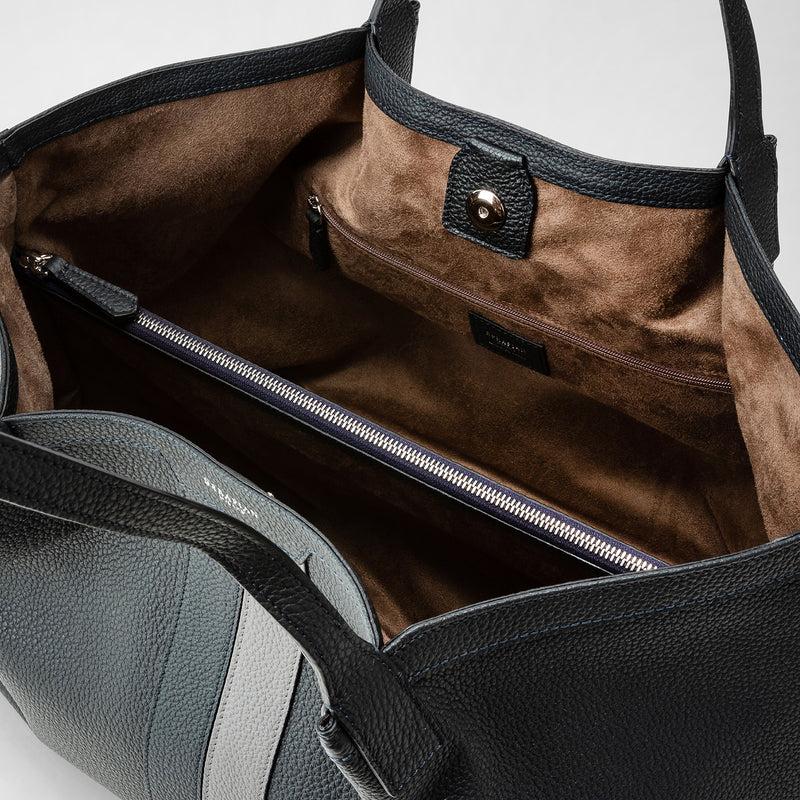 Serapian Borsa secret tote in pelle cachemire blu navy-asfalto In Saldo
