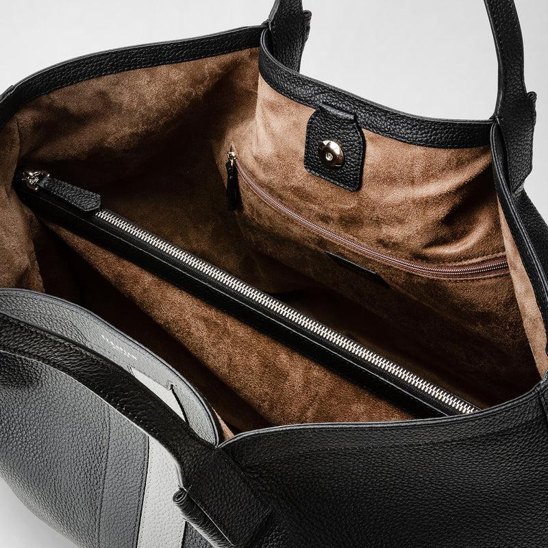 Serapian Borsa secret tote in pelle cachemire nero-asfalto 2025