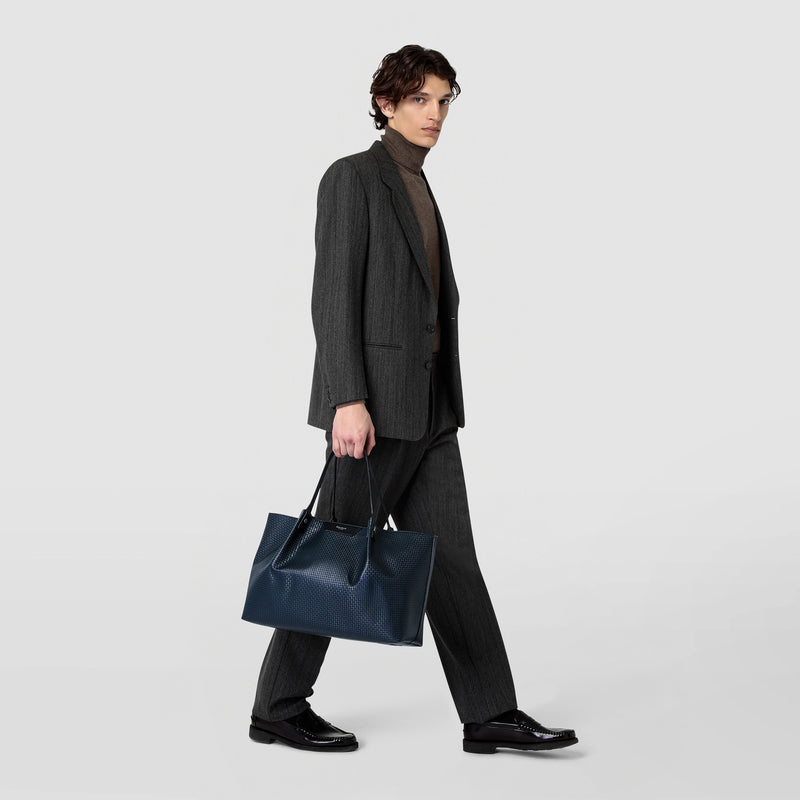 Serapian Tote bag secret in stepan blu oceano-nero Qualità