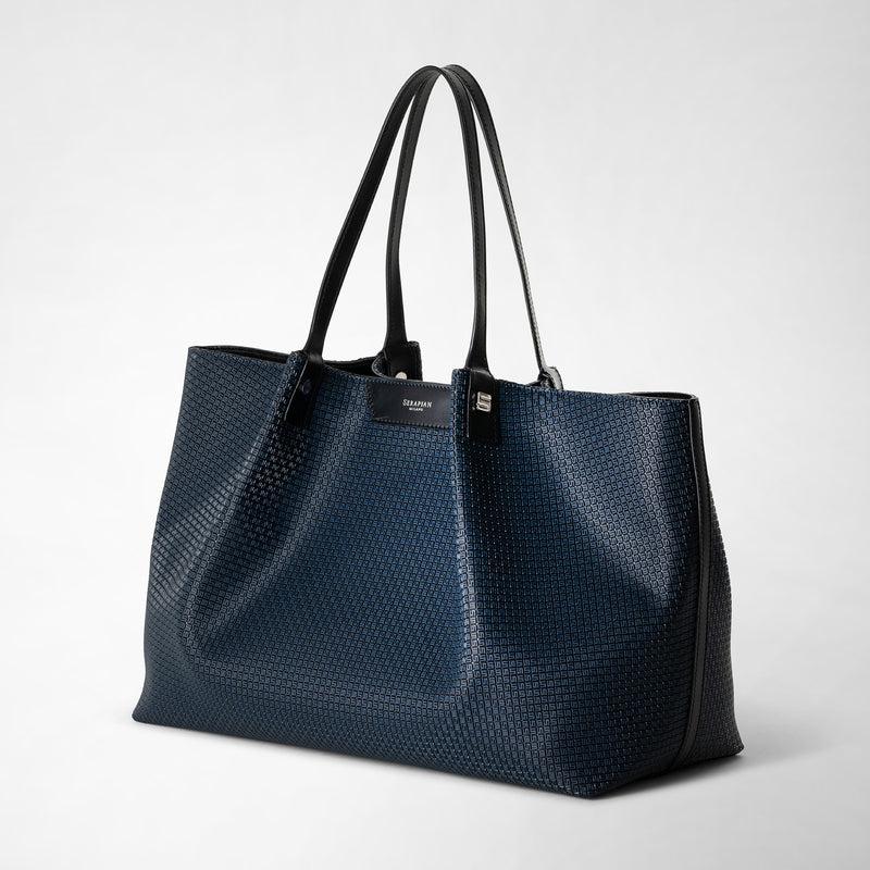 Serapian Tote bag secret in stepan blu oceano-nero Qualità