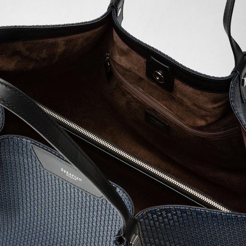 Serapian Tote bag secret in stepan blu oceano-nero Qualità