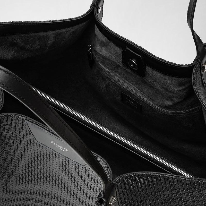 Serapian Tote bag secret in stepan nero-nero eclissi Vendita