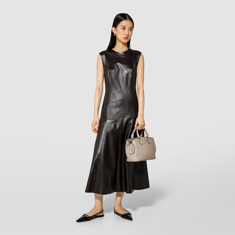 Serapian small luna handbag in rugiada leather sahara