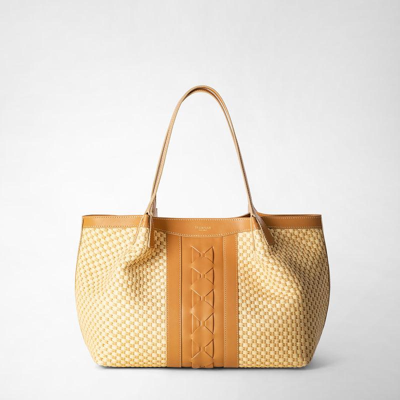 Serapian TOTE BAG SECRET PICCOLA IN RAFIA E PELLE SETA Sottocosto