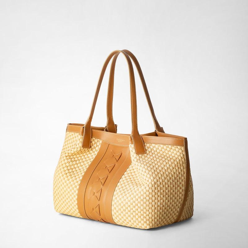 Serapian TOTE BAG SECRET PICCOLA IN RAFIA E PELLE SETA Sottocosto