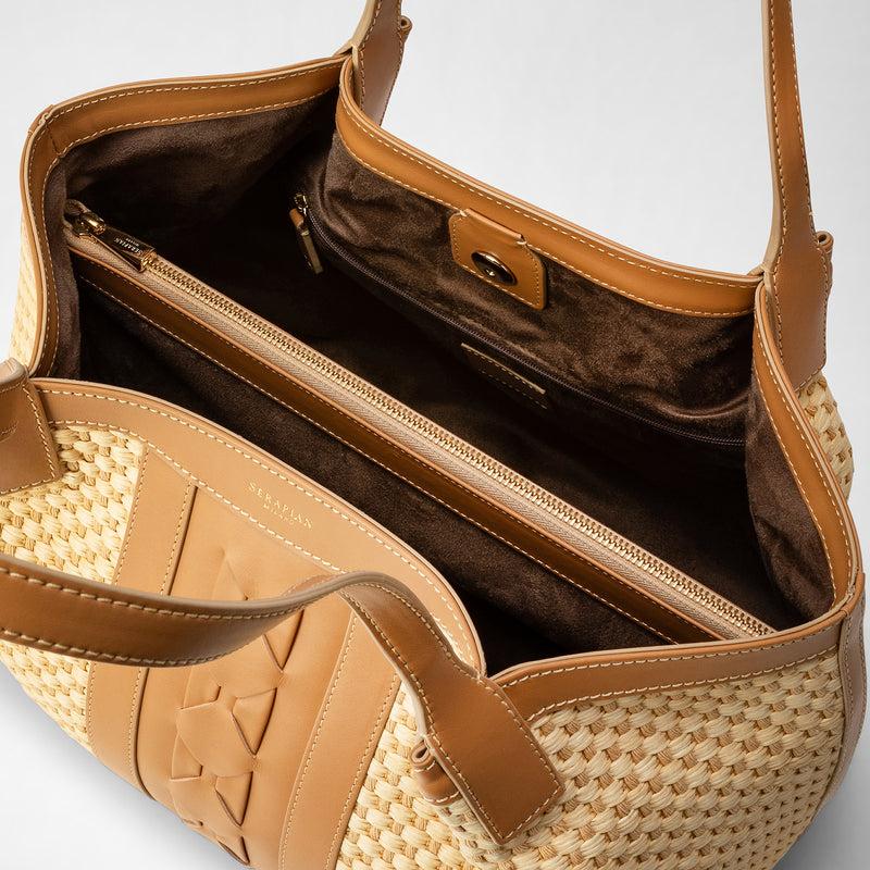 Serapian TOTE BAG SECRET PICCOLA IN RAFIA E PELLE SETA Sottocosto