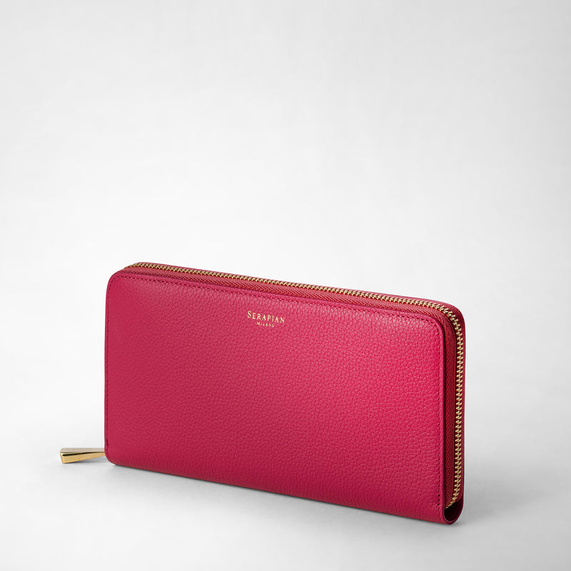 Serapian Zip-around wallet in rugiada leather petal In Vendita