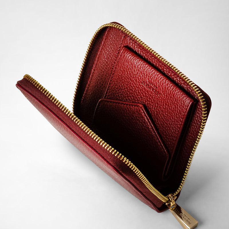 Serapian Portafoglio mini con zip in pelle rugiada burgundy Fino al 50% di sconto