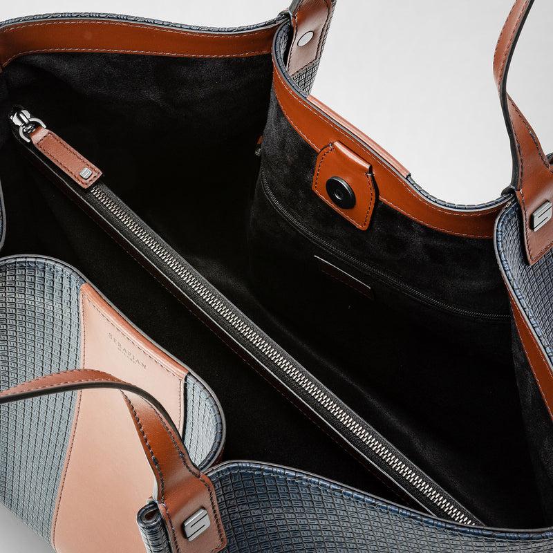 Serapian Borsa shopping secret stepan 72 blu oceano-cuoio In Saldo