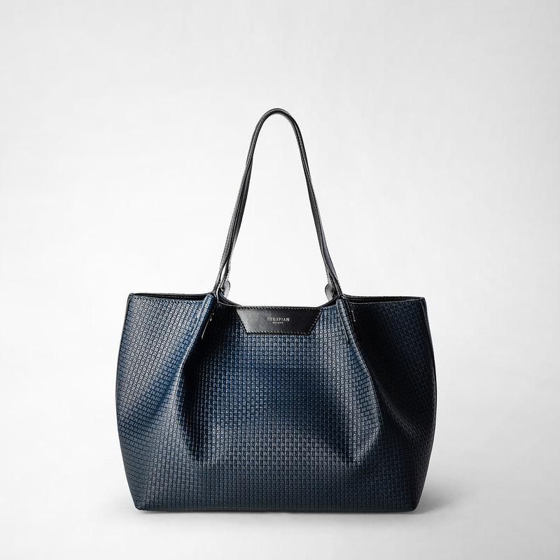 Serapian Tote bag secret piccola in stepan blu oceano-nero Nuova