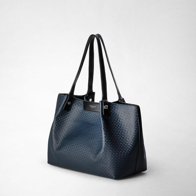 Serapian Tote bag secret piccola in stepan blu oceano-nero Nuova