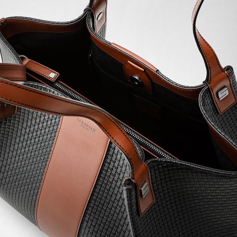 Serapian Borsa shopping secret piccola in stepan 72 nero-cuoio 2025