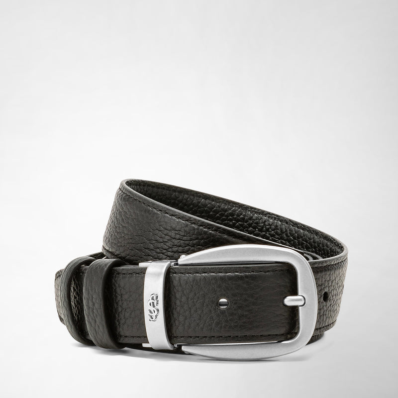 Serapian Cintura reversibile in pelle cachemire nero-navy Italy