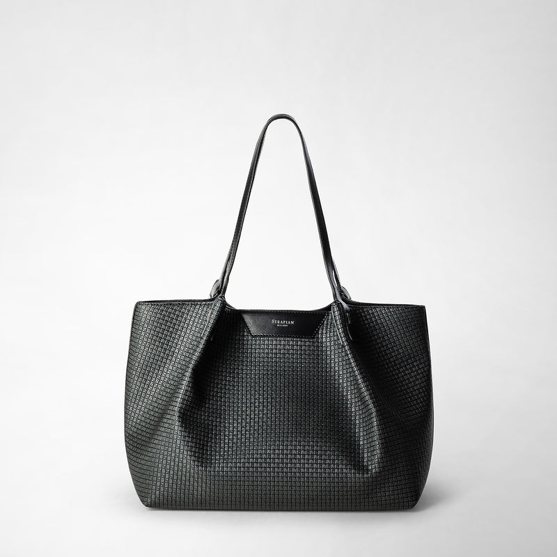 Serapian Tote bag secret piccola in stepan asfalto-nero Italia