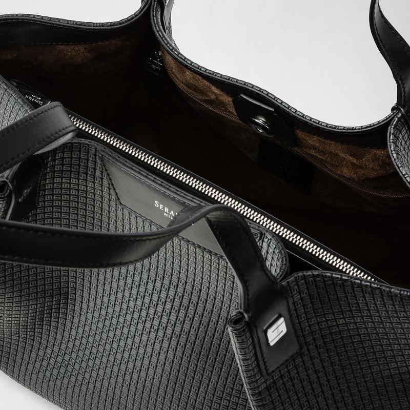 Serapian Tote bag secret piccola in stepan asfalto-nero Italia
