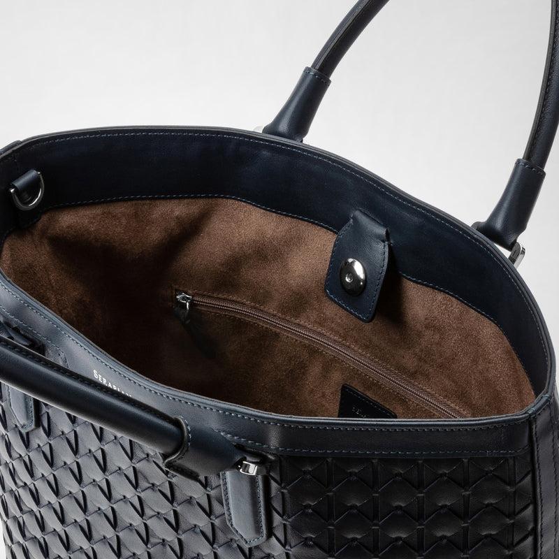 Serapian Vertical tote bag in mosaico navy blue In Linea