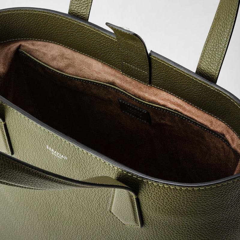 Serapian Day tote bag in cachemire leather olive green Spedizione Gratuita