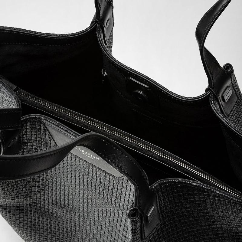 Serapian Vertical secret tote bag stepan nero-nero eclissi Soddisfazione Garantita