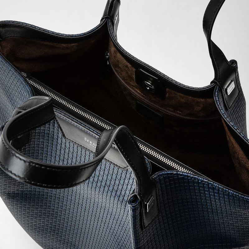 Serapian Vertical secret tote bag stepan blu oceano-nero Qualità Garantita