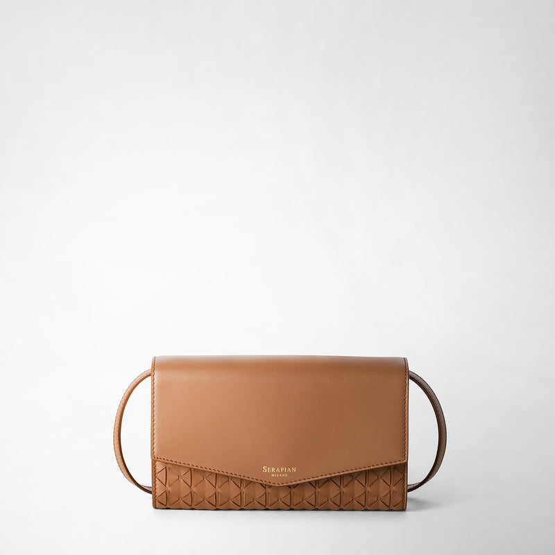Serapian Clutch with shoulder strap in mosaico tan Shopping Online