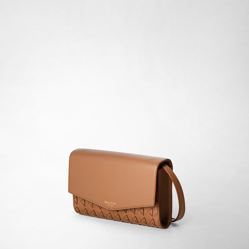 Serapian Clutch with shoulder strap in mosaico tan Shopping Online