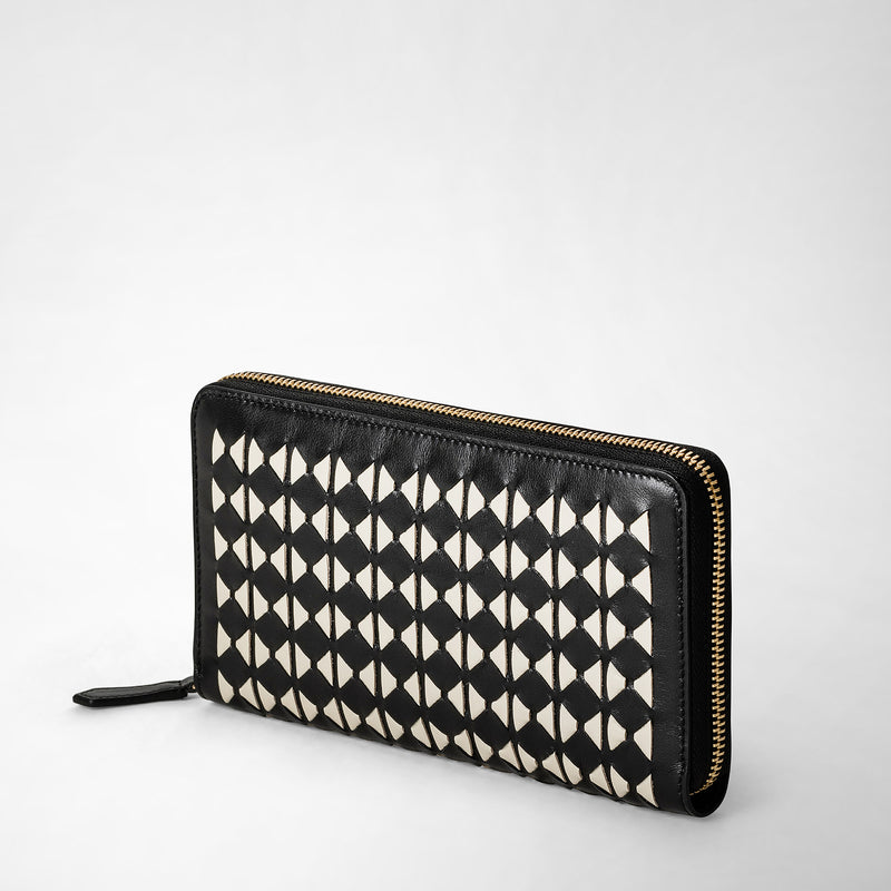 Serapian Portafoglio con zip in mosaico nero-panna Promozione