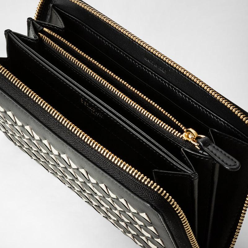 Serapian Portafoglio con zip in mosaico nero-panna Promozione