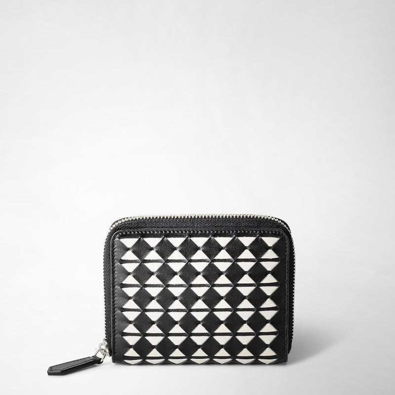 Serapian Portafoglio mini con zip in mosaico nero-panna
