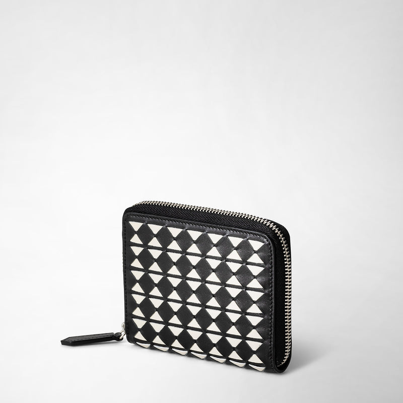 Serapian Portafoglio mini con zip in mosaico nero-panna Offerta