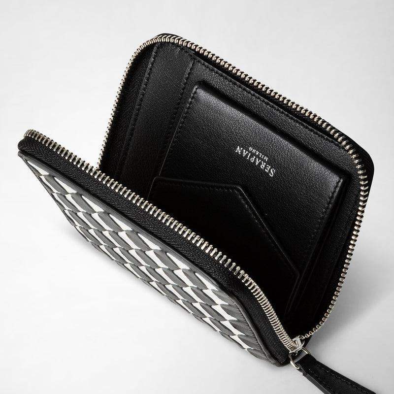 Serapian Portafoglio mini con zip in mosaico nero-panna Offerta