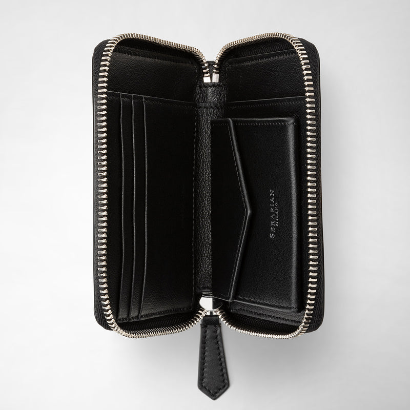 Serapian Portafoglio mini con zip in mosaico nero-panna Offerta