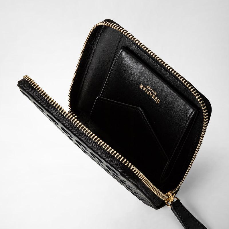 Serapian Portafoglio mini con zip in mosaico nero Economico