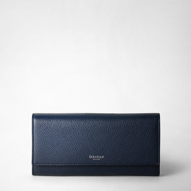 Serapian Portafoglio continental in pelle rugiada blu navy